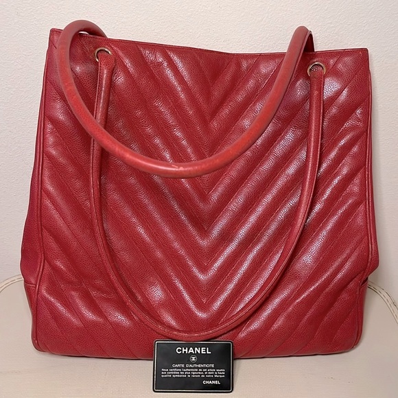 Vintage Chanel Red Caviar Leather Quilted Tote - Picture 16 of 16